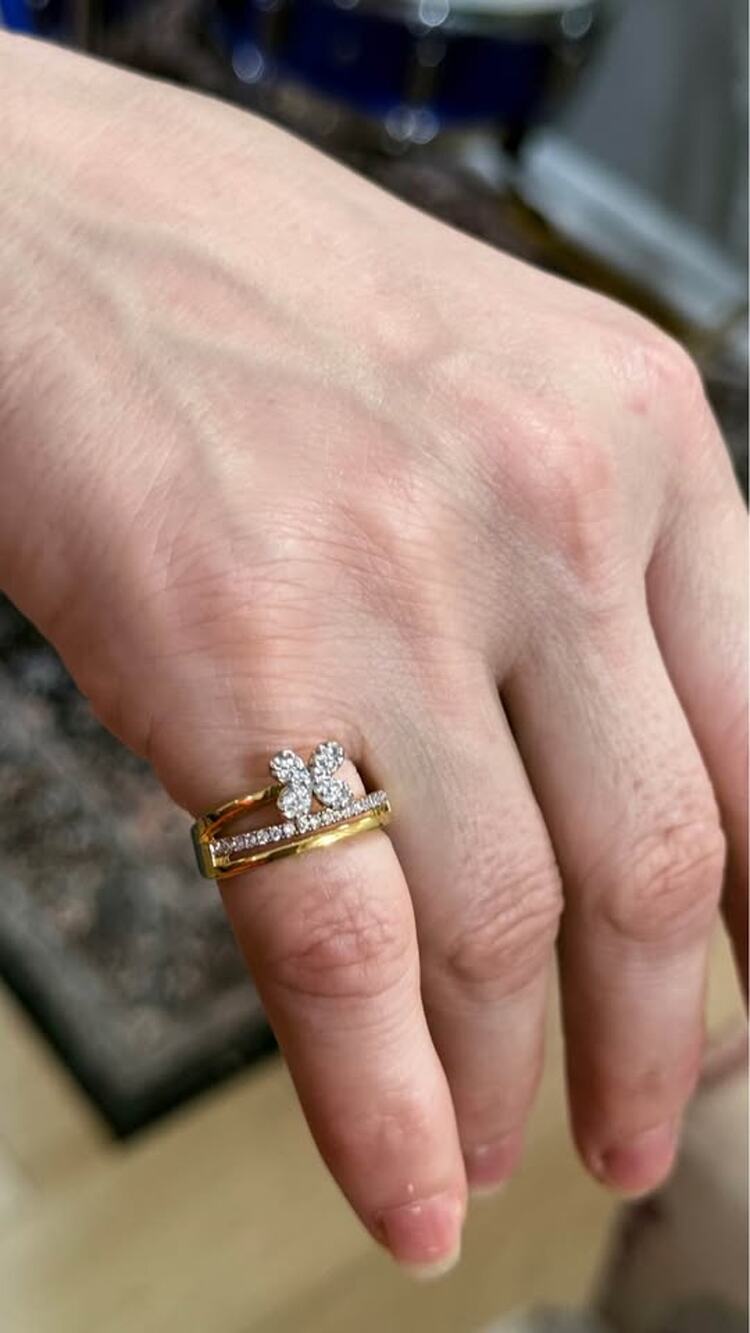 Gold tone multi layer stacking three butterfly ring adjustable